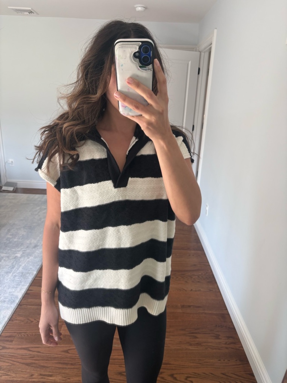 Anthropologie Maeve Black and Cream Striped Knit Top